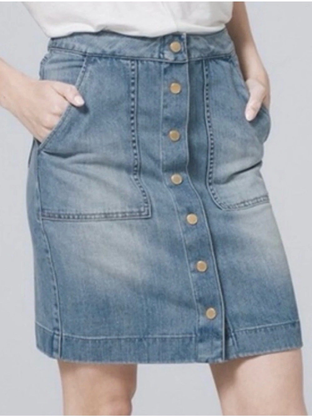Chico’s Button Front Denim Skirt Size 4 (20) Blue With Removable Belt NWT - Picture 2 of 11